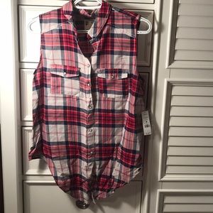 Red white and blue sleeveless women’s tank top.